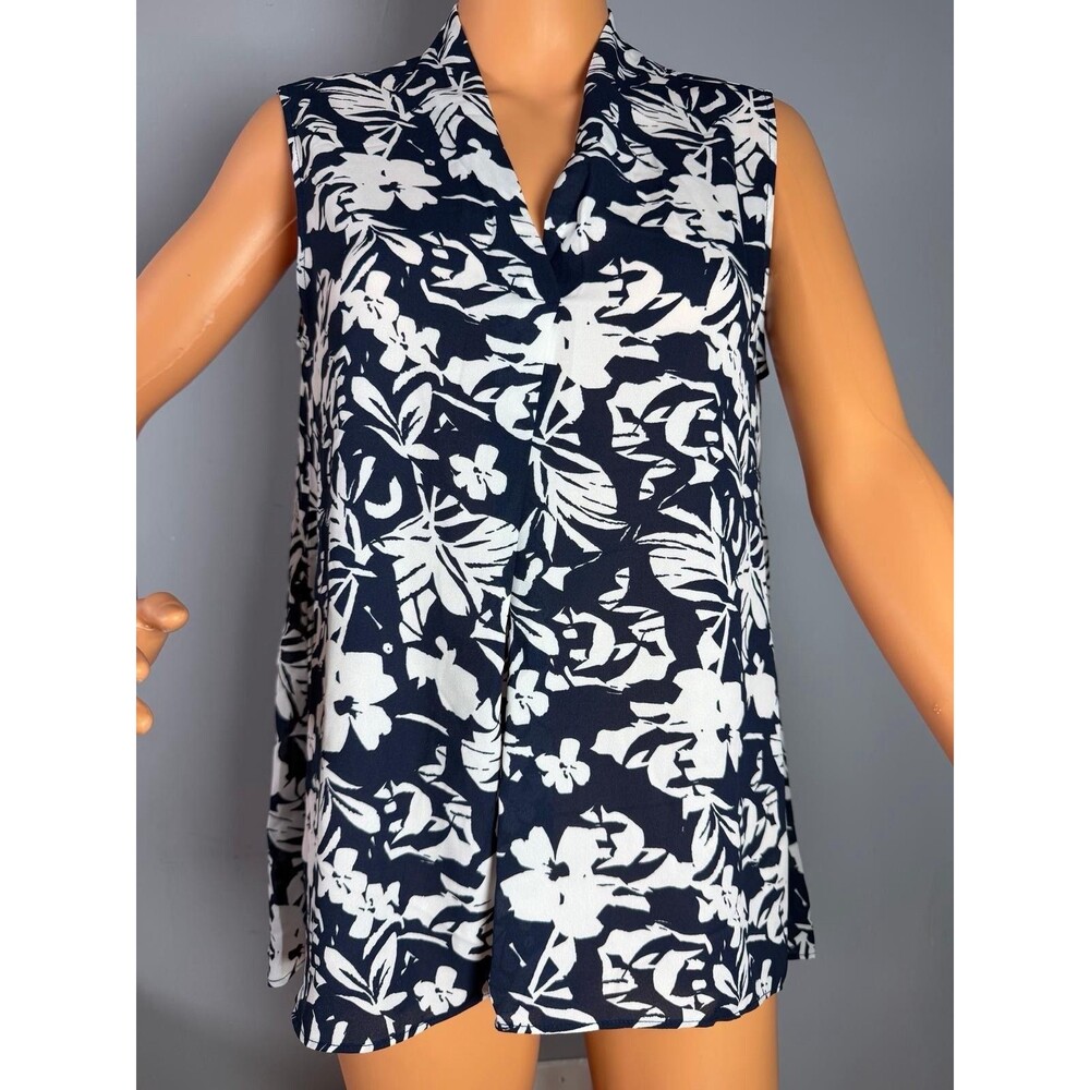 The Limited Womens Small S Sleeveless Top Blouse Navy Blue White Floral NWT $60.